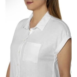 Orvis Shirt Adult Medium White Linen Blend Button-Up Short Sleeve Womens XL